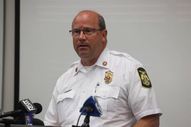 Troy Fire Chief Andrew Doyle gives updates on the Tri-County Stockdale fire. Wednesday, July 20, 2022 in Shorewood