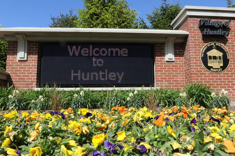A Northwest Herald file photo shows the "Welcome to Huntley" sign in May 2021.