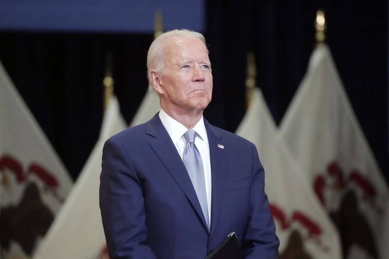 President Joe Biden waits to speak at McHenry County College Wednesday, July 7, 2021, in Crystal Lake.