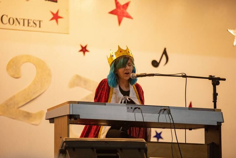 Lucy Oceguera plays the piano and sings during the McHenry County Fair Talent Contest at the 75th Anniversary of the McHenry County Fair in Woodstock on Friday, August 4, 2023.