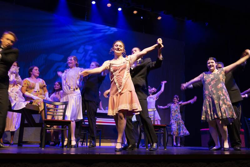 Chorus girls from Sterling High School rehearse the opening scene of the school’s winter musical “Nice Work...If You Can Get It,” Thursday, Feb. 23, 2023.