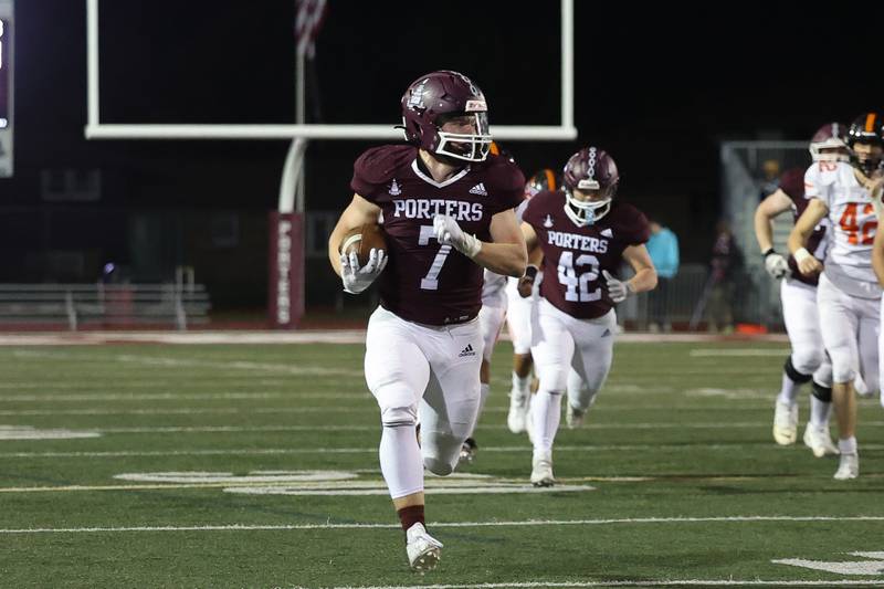 Lockport’s Tyler Pospisil breaks away on a run against Lincoln-Way West on Friday, Oct. 18, 2024 in Lockport.