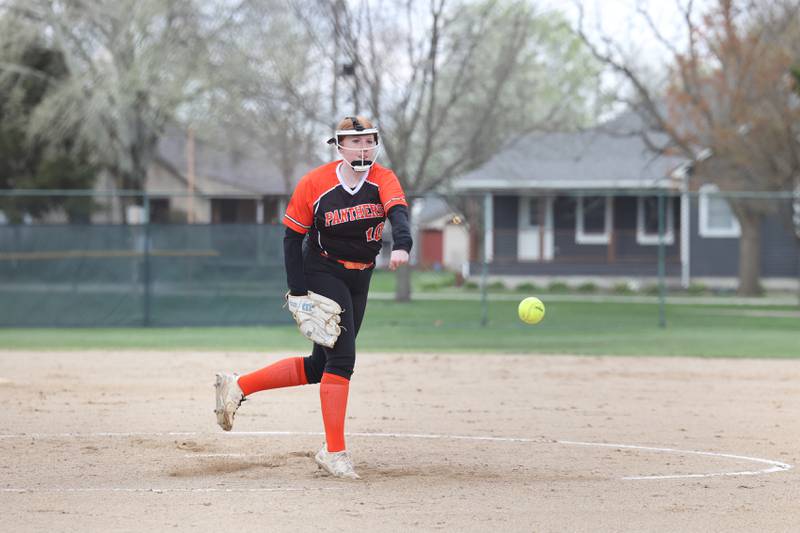 Gardner-South Wilmington's Jo Male releases a pitch during the Panthers' 9-2 loss to Central on Tuesday, April 22.
