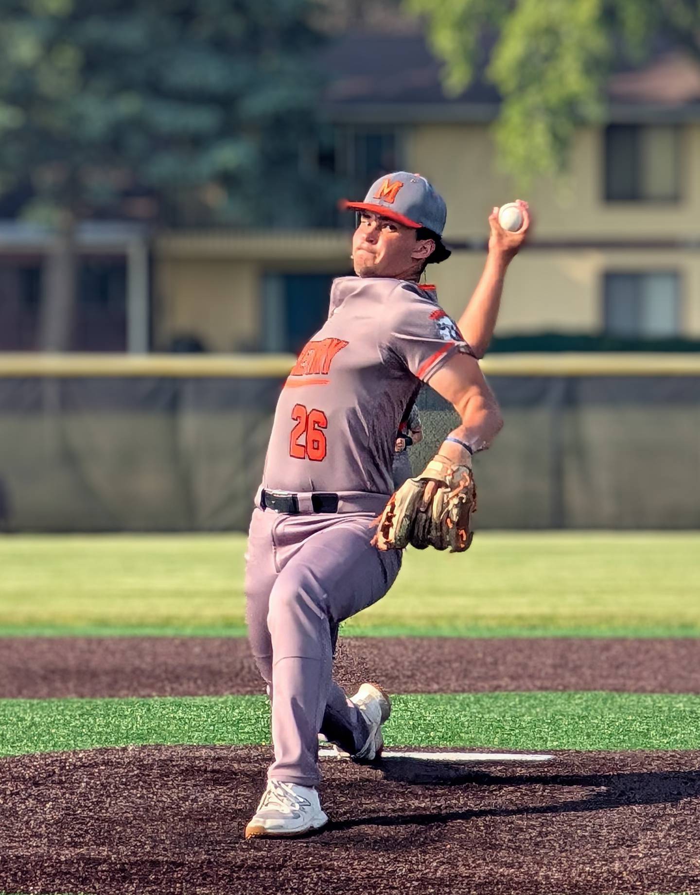 McHenry's Bryson Elbrecht delivers to the plate against Huntley in the teams' Class 4A McHenry Sectional semifinal game Wednesday, June 4, 2025, at McHenry.