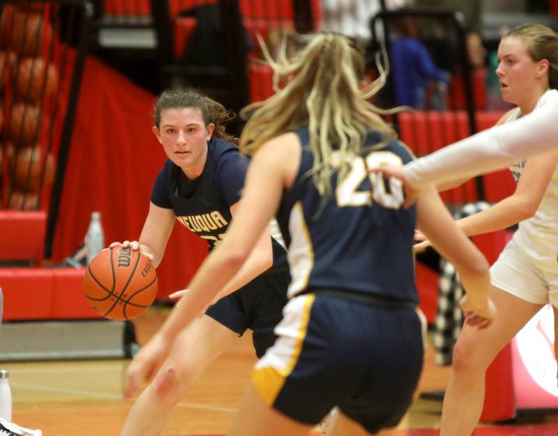 Neuqua Valley’s Nalia Clifford drives toward the basket during a game against Nazareth at Hinsdale Central on Thursday, Nov. 16, 2023.