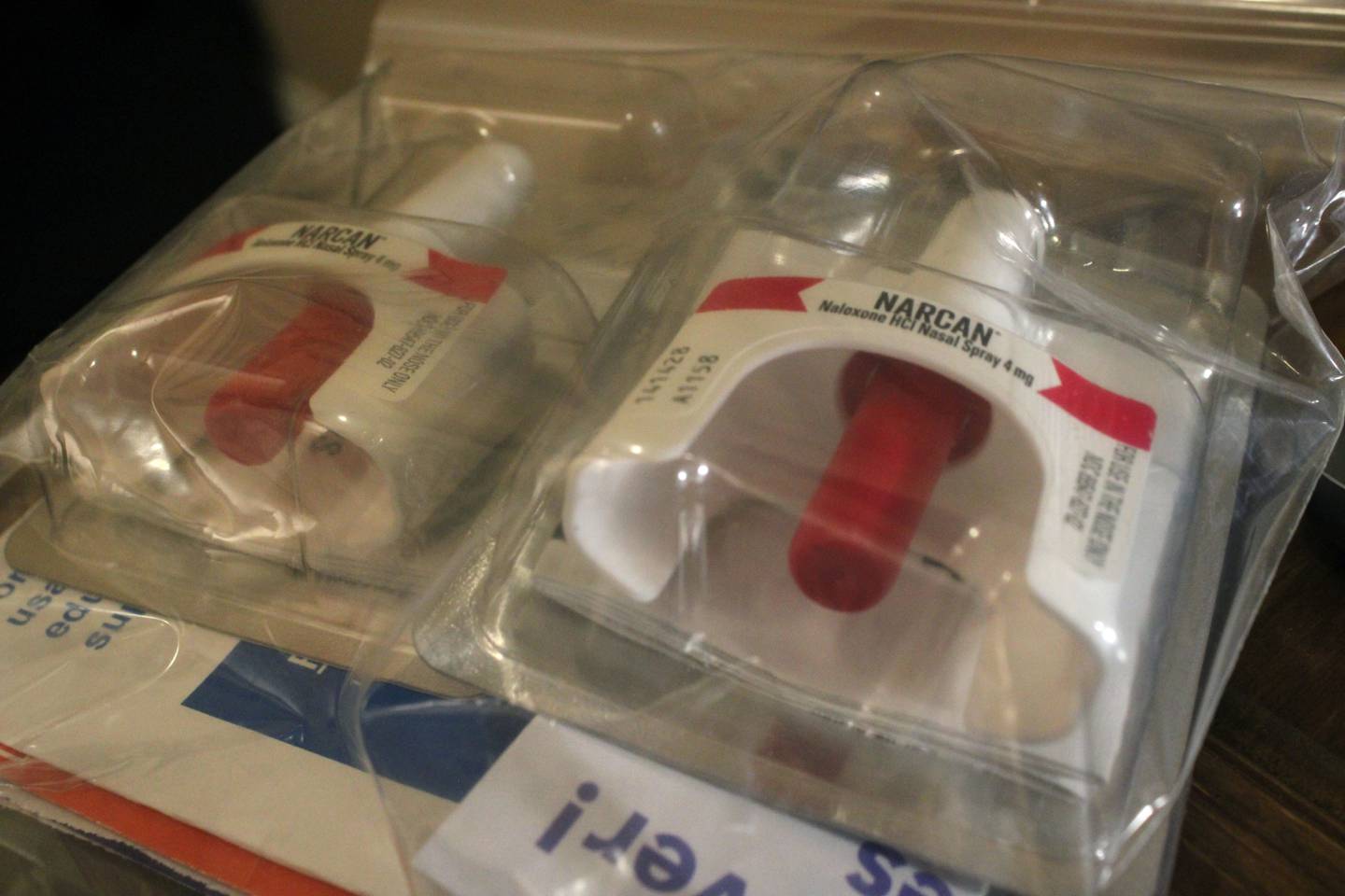 Naloxone, pictured here under the brand name Narcan, is commonly administered through the nasal cavity. The medicine attaches to opioid receptors in the body, preventing an overdose.