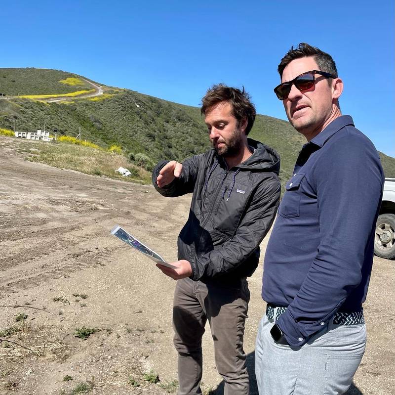 Winemaker Matt Dees (left) and James Nokes are seen at Radian Vineyard in the Sta. Rita Hills in California.