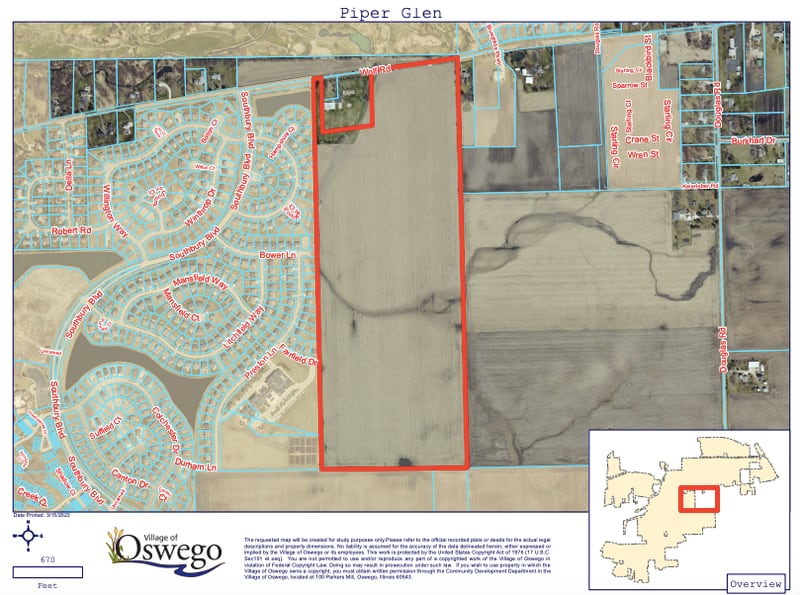 Site map of the proposed Piper Glen Subdivision in Oswego from developer M/I Homes.