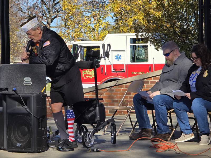 Veteran Ron Sauers emcees the Veterans Day ceremony Monday, Nov. 11, 2024, at Streator City Park.