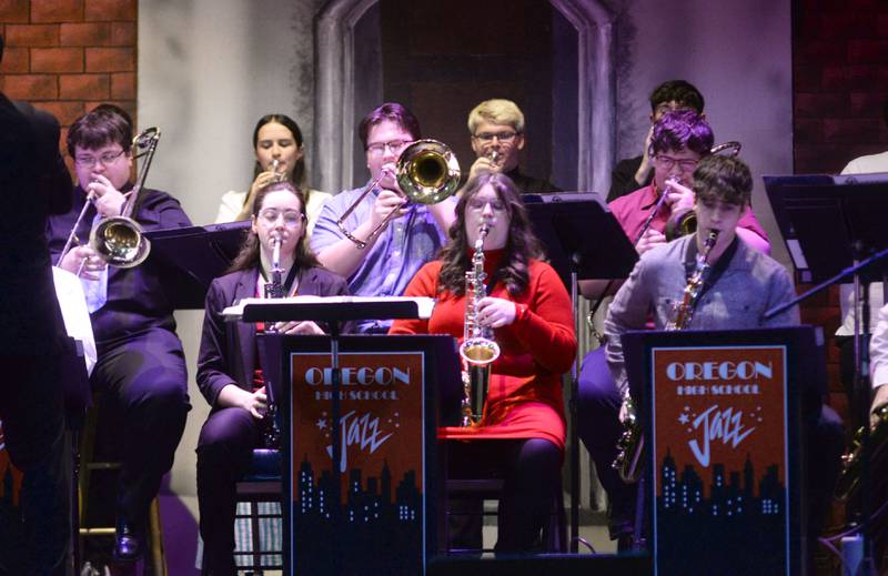 Members of the Oregon High School Jazz Band perform Christmas selections during the Oregon Music Department's Christmas Concert on Sunday, Dec. 15, 2024 at Oregon High School.