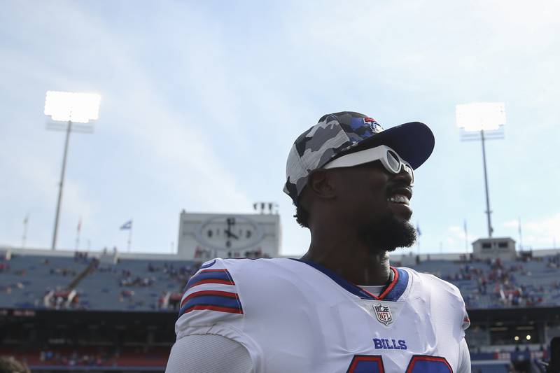Buffalo Bills linebacker Von Miller (40) looks on after a preseason NFL football game against the Denver Broncos, Saturday, Aug. 20, 2022, in Orchard Park, N.Y. (AP Photo/Joshua Bessex)