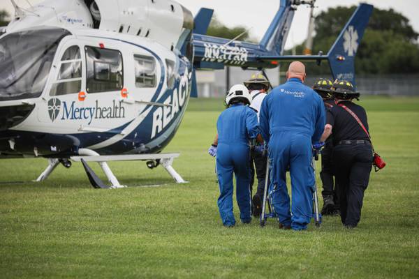 Elderly man airlifted after fall from roof in Marengo