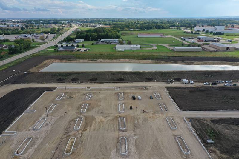 An aerial view of the new Ollie's distribution center employee parking lot on Tuesday, Sept. 26, 2023 in Princeton. The distribution center is 615,000 square foot, which is about the equivalent of 11 football fields. It will employ 200 people and serve 150 stores in the Midwest. The cost of the project is 68 million and will be completed in the summer of 2024.
