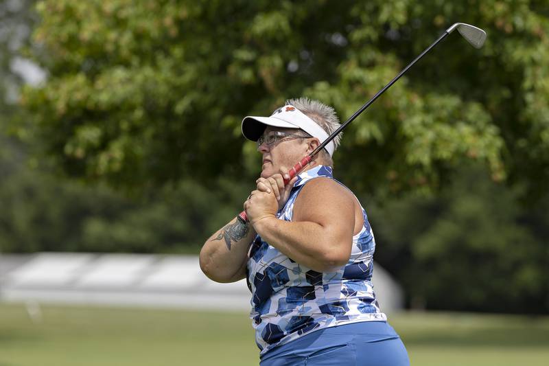 Jessica Janes of Sunset tees on #6 Friday, July 11, 2025, during the 102nd annual Ladies Lincoln Highway golf tournament at Timber Creek Golf Club in Dixon.