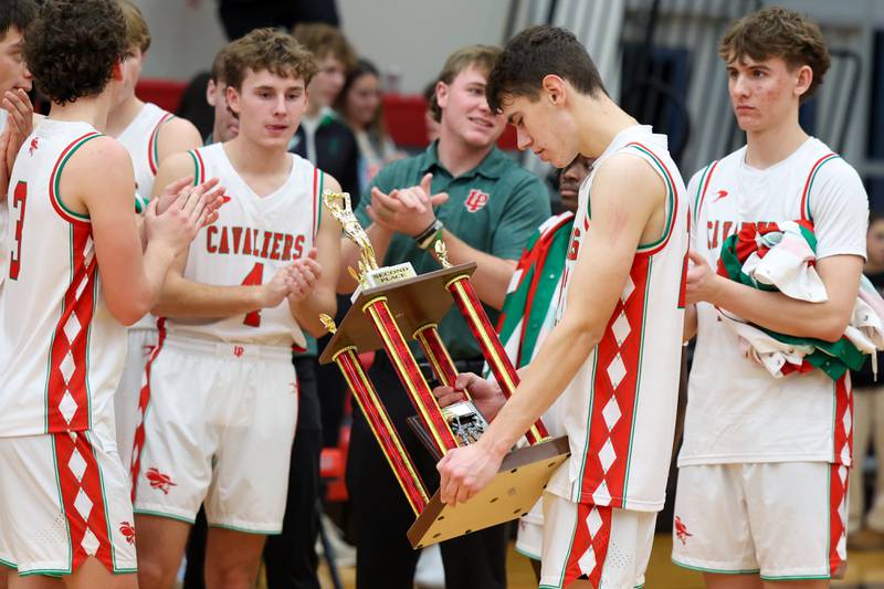 Nick Olivero of L-P holds 2nd place trophy on Saturday, December 14, 2024 at Hall High School in Spring Valley.
