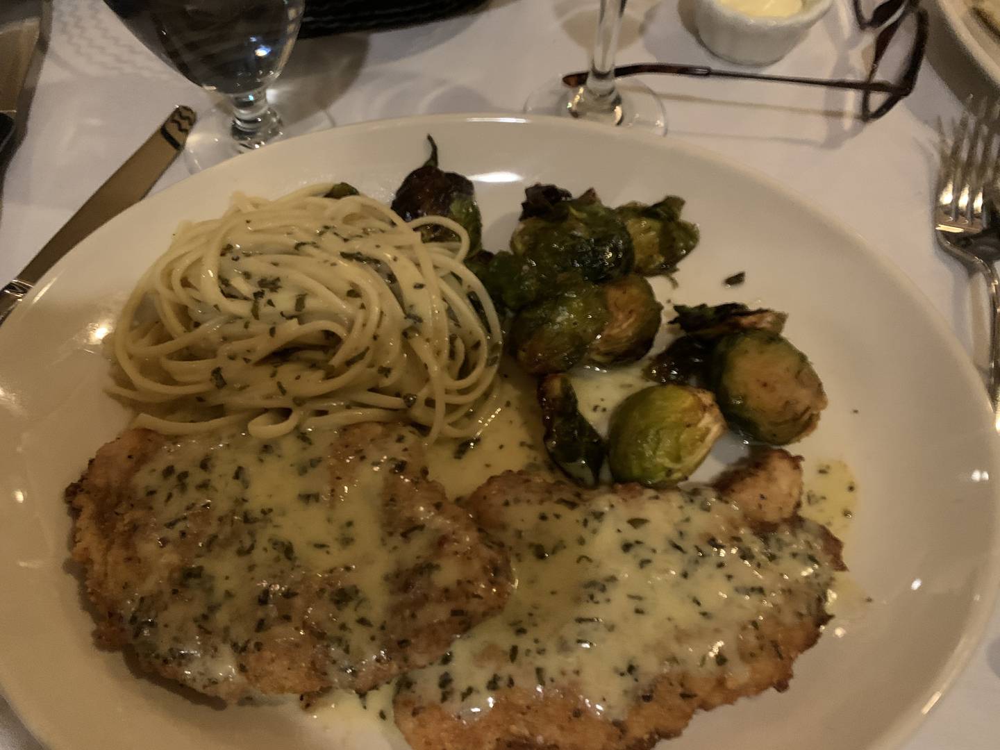 The Anvil Club in East Dundee. CHICKEN FRANCESE
breaded chicken breast with parmesan cheese, herbs, lemon basil sauce, linguine, and seasonal vegetables