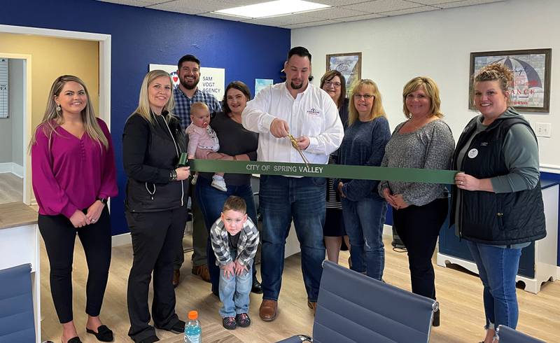 The Illinois Valley Chamber of Commerce conducted a ribbon cutting for the Sam Vogt Agency, at 118 E Dakota St, Spring Valley.