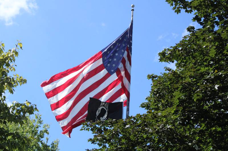 U.S. Flag and POW-MIA flag that flies over the Old Lee County Courthouse on Wednesday, Sept. 1, 2021.
