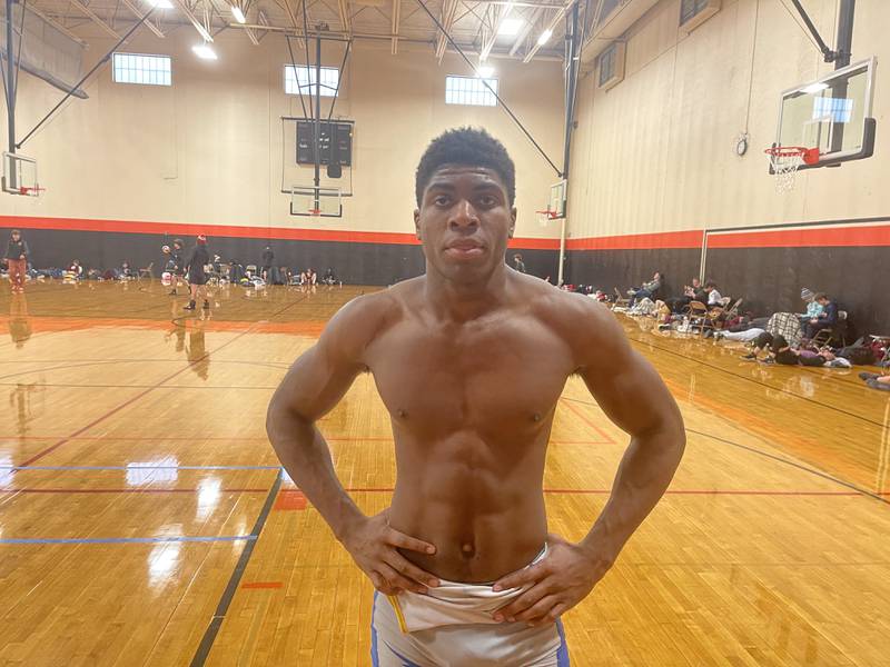 Wheaton North senior Elijah Cook at the 34th annual Dvorak Tournament in Machesney Park on Dec. 17. Photo by Jake Bartelson.