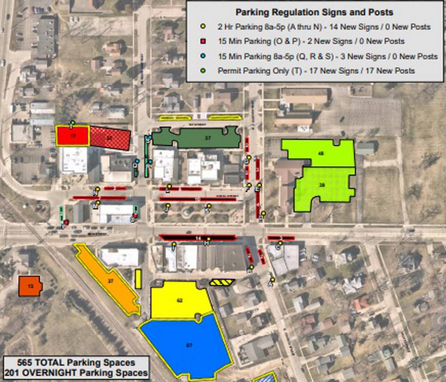 A part of the new parking map Huntley is implementing in its downtown corridor. The village approved a new policy for its parking at its meeting on Thursday, May 25, 2023.