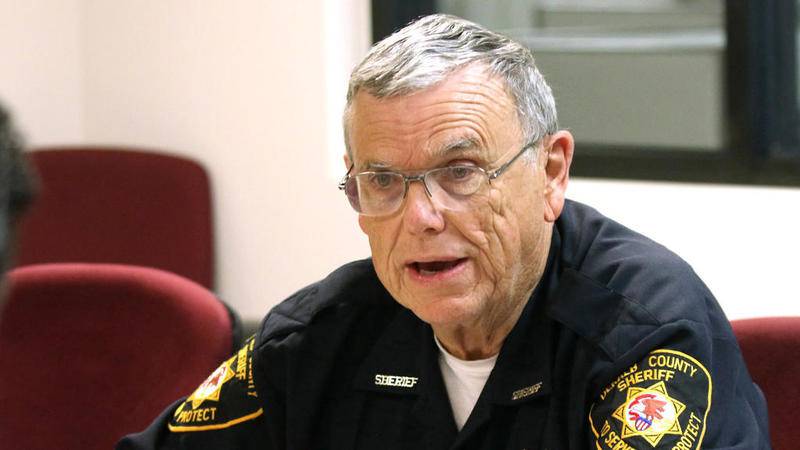 DeKalb County Sheriff Roger Scott talks with reporters in 2018 at the DeKalb Daily Chronicle offices. The DeKalb County Sheriff's Office is asking for an additional $365,000 to convert radios from analog to digital.