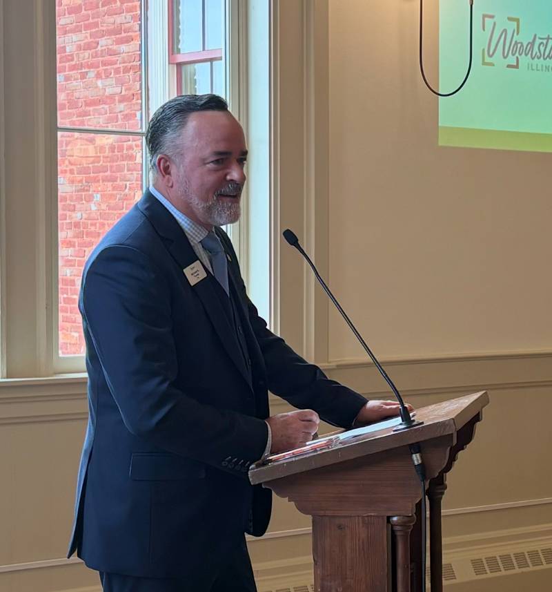 Woodstock Mayor Mike Turner gives his state of the city address Oct. 7, 2025.