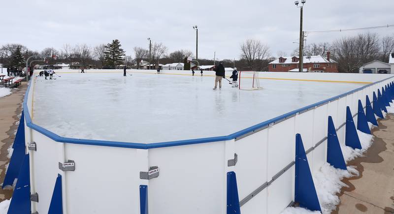 The Bloomington Thunder Youth Hockey team practices at the ice rink in Peru on Saturday January 9th.