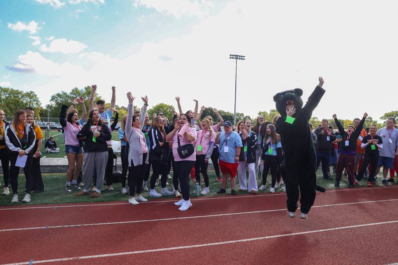Members of the Manteno Best Buddies team compete to win the loudest cheering competition during the annual Boilermaker Games, hosted by the Best Buddies club on Wednesday, Oct. 8, 2025.