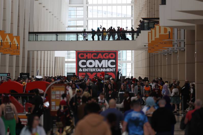 Thousands of fans make their way downtown Chicago on one of the busiest days at C2E2 Chicago Comic & Entertainment Expo on Saturday, April 1, 2023 at McCormick Place in Chicago.