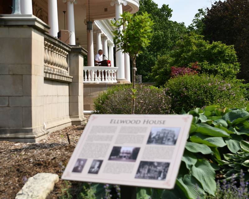 Shaw Local May 2022 file photo – DeKalb Mayor Cohen Barnes, a U.S. Army veteran, speaks during the Memorial Day ceremony held on the lawn of the Ellwood House in DeKalb on Monday May 30, 2022.