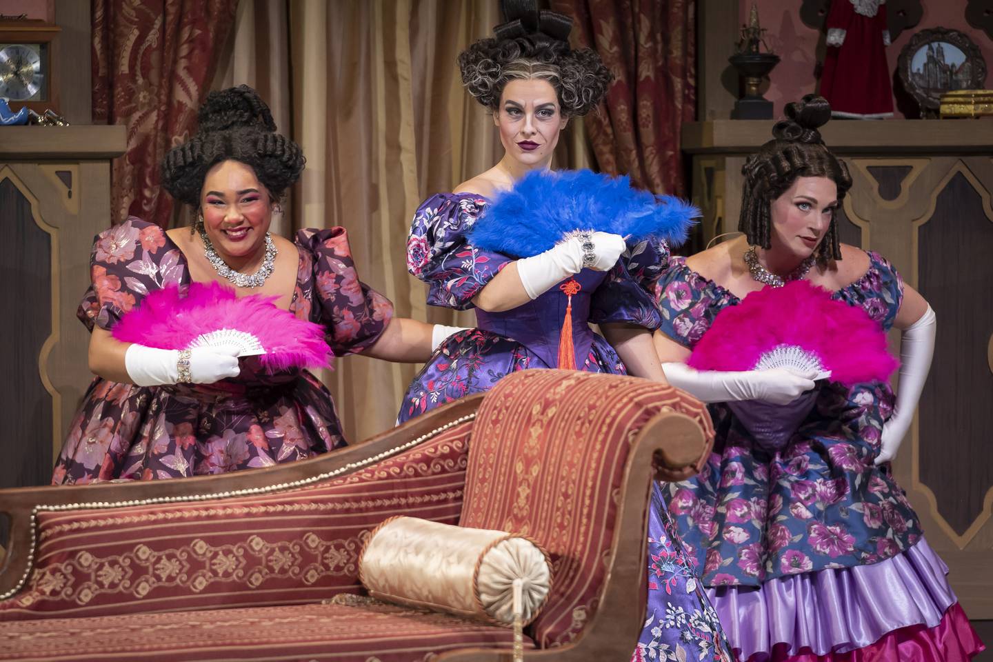 Sarah Bockel (center) plays Cinderella’s evil stepmother, with Tiffany T. Taylor (left) as stepsister Joy, and Jacquelyne Jones playing stepsister Grace in Paramount Theatre’s "Cinderella."