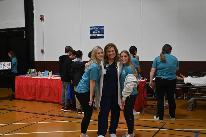 Addyson Waliczek a senior at Morris Community High School, Jen Shell, an instructor at GAVC, and Jocie Widlowski, a Senior at Coal City High School at the Community Foundation of Grundy County and the Grundy Area Vocational Center 8th Grade Career Expo on Oct. 25