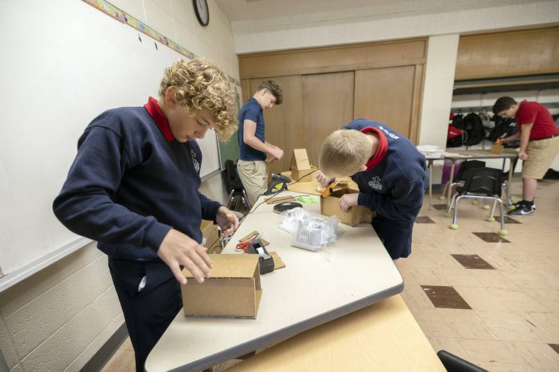 St. Mary’s students work on building 3D art pieces Friday, May 9, 2025, in Dixon.