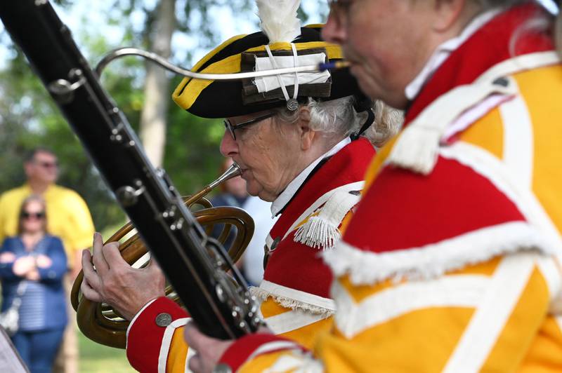Center, Pamela Kundert of Lake Geneva, Wisconsin performs on horn with Colonel Webb's Officers Band of Musick at Cantigny Park in Wheaton on Sept. 8, 2024.
