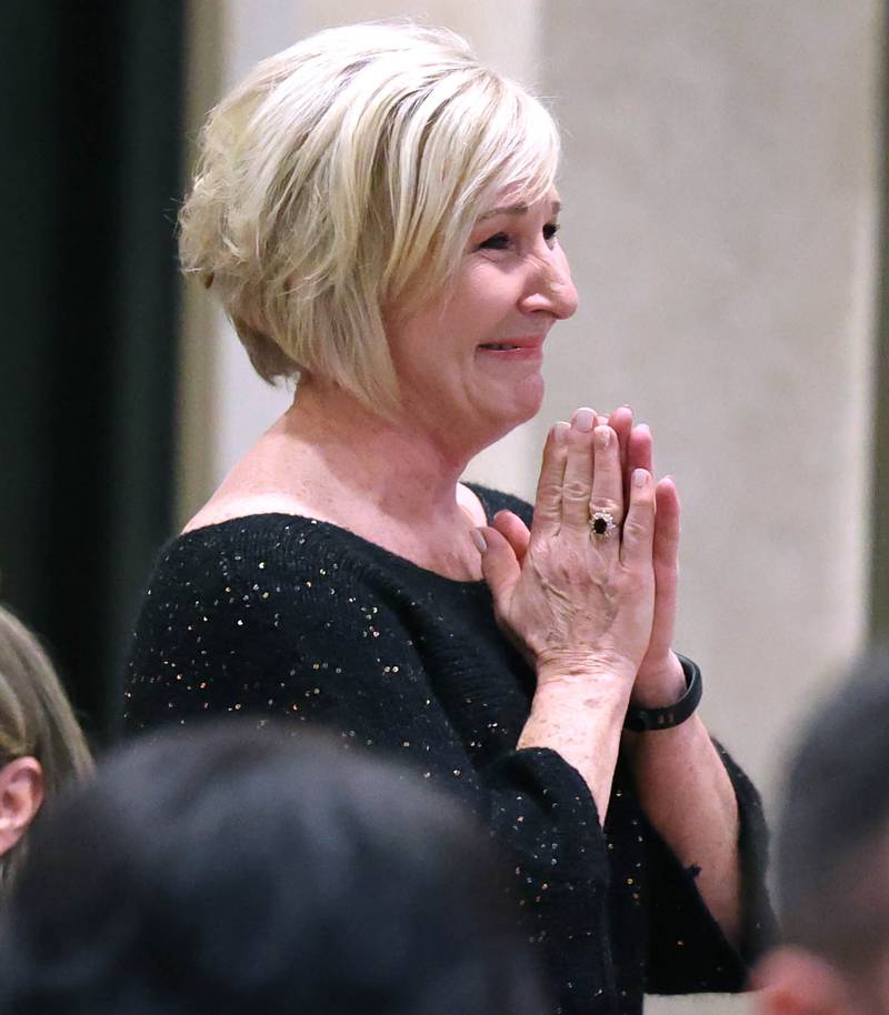 This years Ambassador of the Year award winner Celine Bennetts is all smiles after being announced Thursday, Feb. 9, 2023, during the DeKalb Chamber of Commerce’s Annual Celebration Dinner in the Barsema Alumni and Visitors Center at Northern Illinois University.