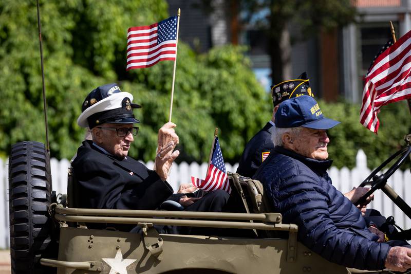 The AMVETS participate in the St. Charles Memorial Day Parade in downtown St. Charles on Monday, May 26, 2025.