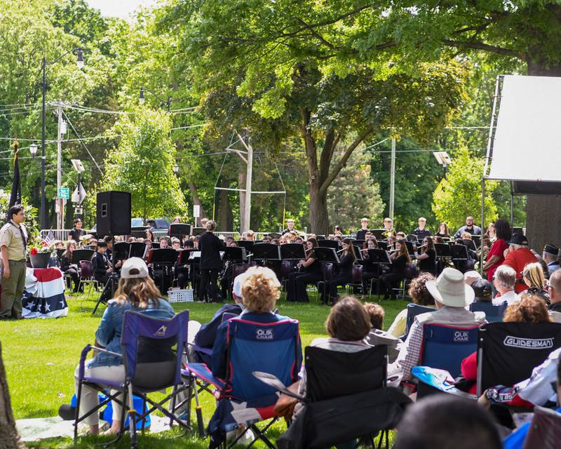 The Yorkville Middle School band performs Battle Hymn of the Republic during the Memorial Day event on Monday May 26, 2025, held at Town Square Park in Yorkville.