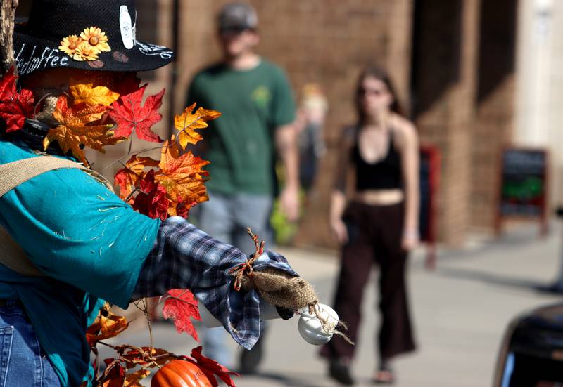 Scarecrow displays greet visitors during the Johnny Appleseed Festival in Crystal Lake Saturday.