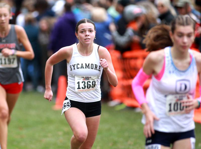 Sycamore's Layla Janisch competes in the Class 2A State Cross Country Championships on Saturday, Nov. 9, 2024 at Detweiller Park in Peoria.