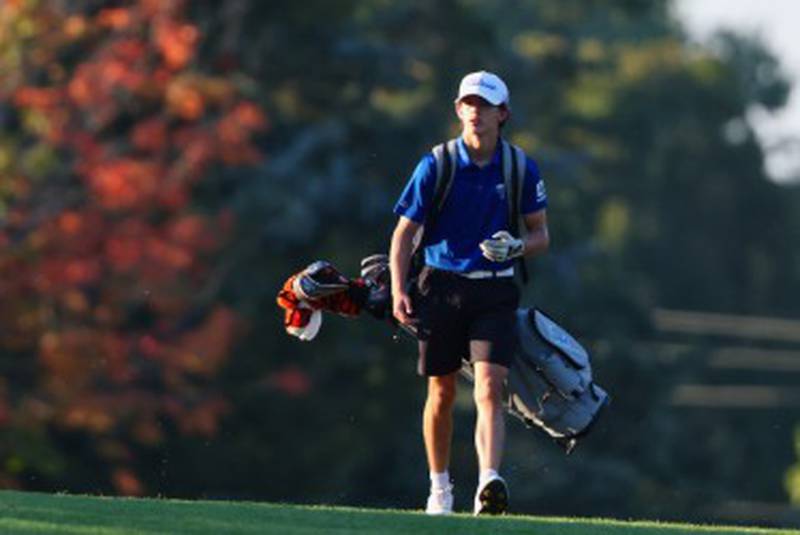 Princeton's Cayden Benavidez walks the course at Chapel Hill Golf Course on Thursday.