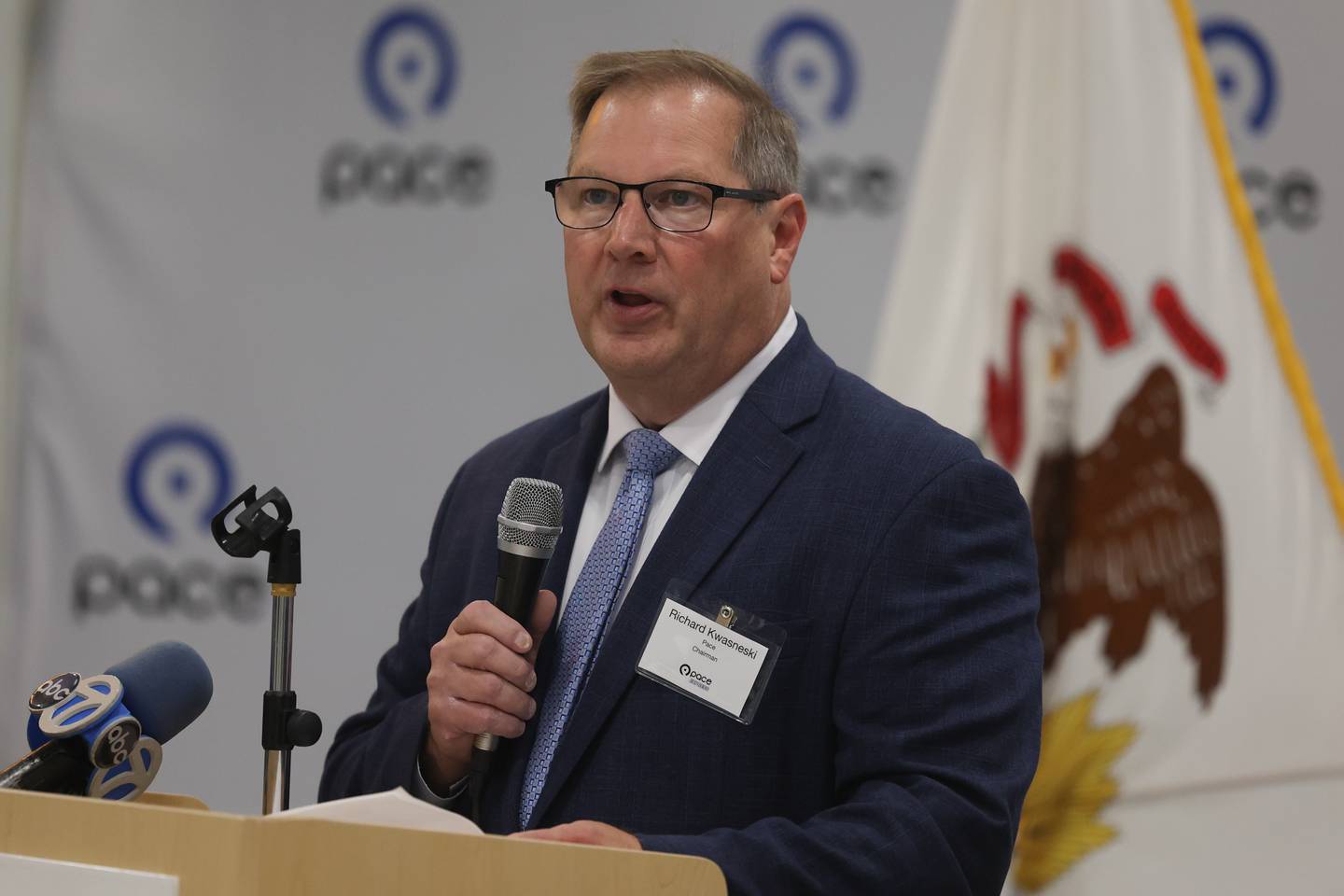 Pace Chairman Rick Kwasneski speaks at Pace’s new 264,000 square foot state-of-the-art facility in Plainfield on Thursday. Thursday, July 21, 2022 in Plainfield.