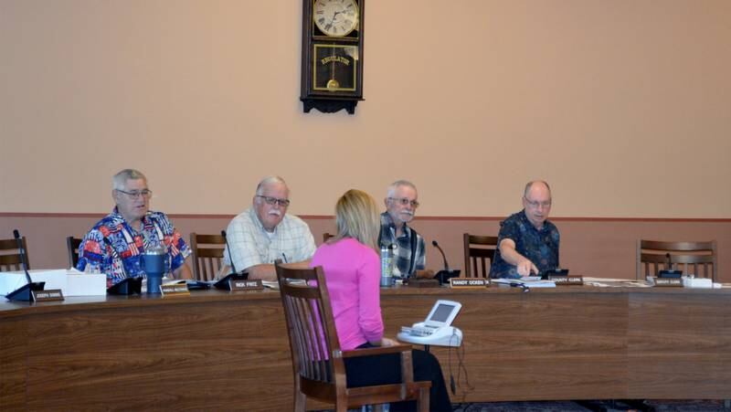 The Ogle County Zoning Board of Appeals met July 25, 2024, to consider a petition by Constellation Energy Generation to rezone 524 acres of land around the Byron Generating Station from AG-1 Agricultural to I-1 Industrial. Left to right are ZBA member Randy Bulthaus, Vice Chairperson Paul Soderholm, Chairperson Randy Ocken and Ogle County Planning and Zoning Director Mark Miller. Not pictured are ZBA members Jamey Sulser and Mark Probasco.