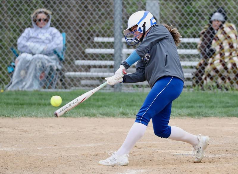 Princeton's Makayla Hecht tees off Tuesday at Mendota.