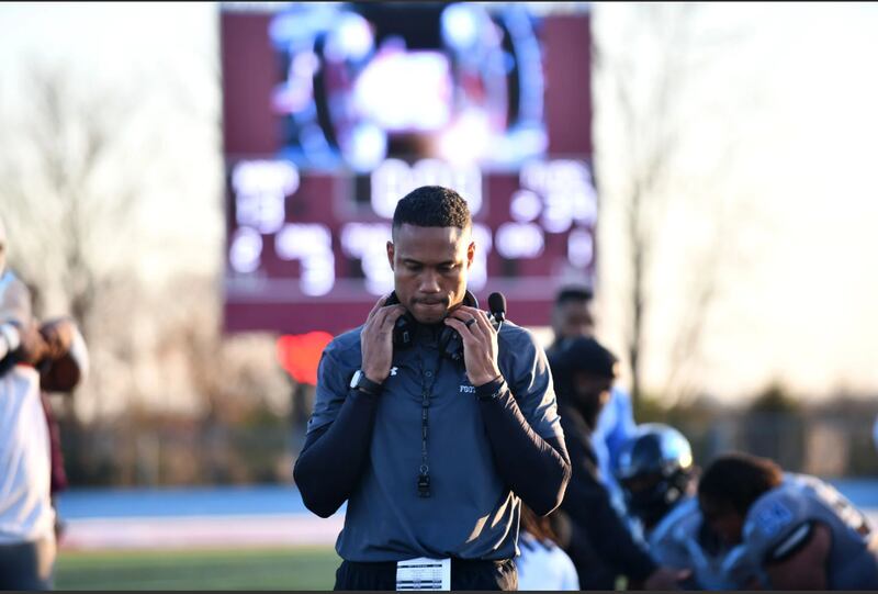 Kankakee head coach Miles Osei walks off the field following the Kays' 39-13 loss to East St. Louis in the IHSA Class 6A quarterfinal game on Nov. 12, 2023. Osei is leaving to fill the vacant position at Evanston Township, the school told the Daily Journal Saturday.