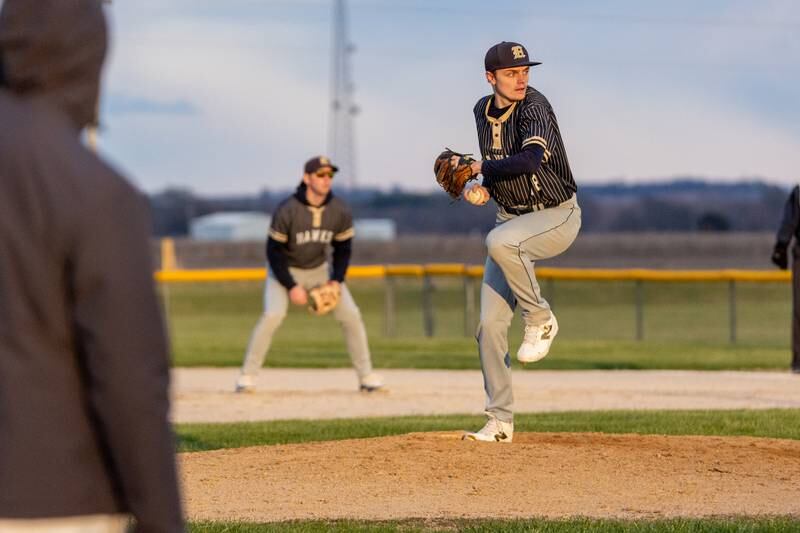 Bentley Payne of Hiawatha pitches on Monday, April 7, 2025 at Serena High School in Serena.
