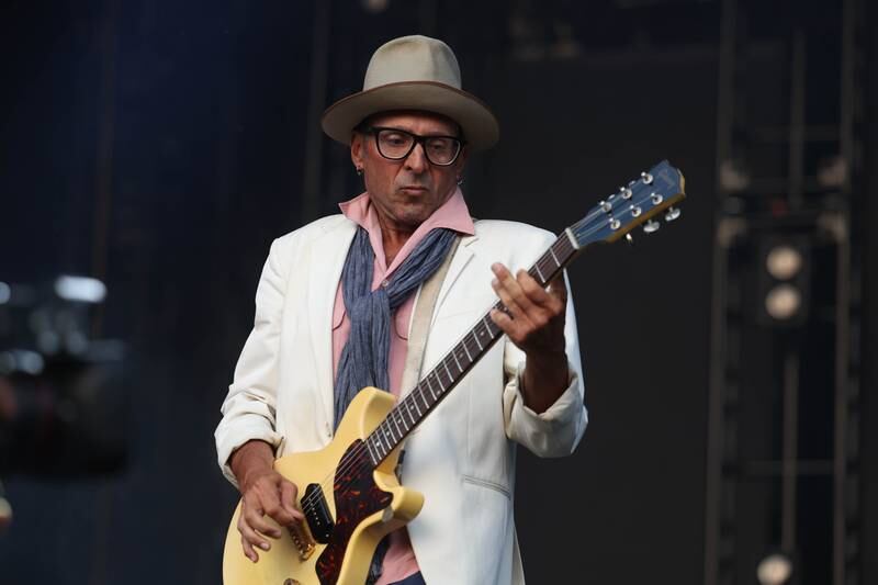 Bad Religion guitarist Brett Gurewitz performs on the Riot stage on day two of Riot Fest. Saturday, Sept. 18, 2022, in Chicago.