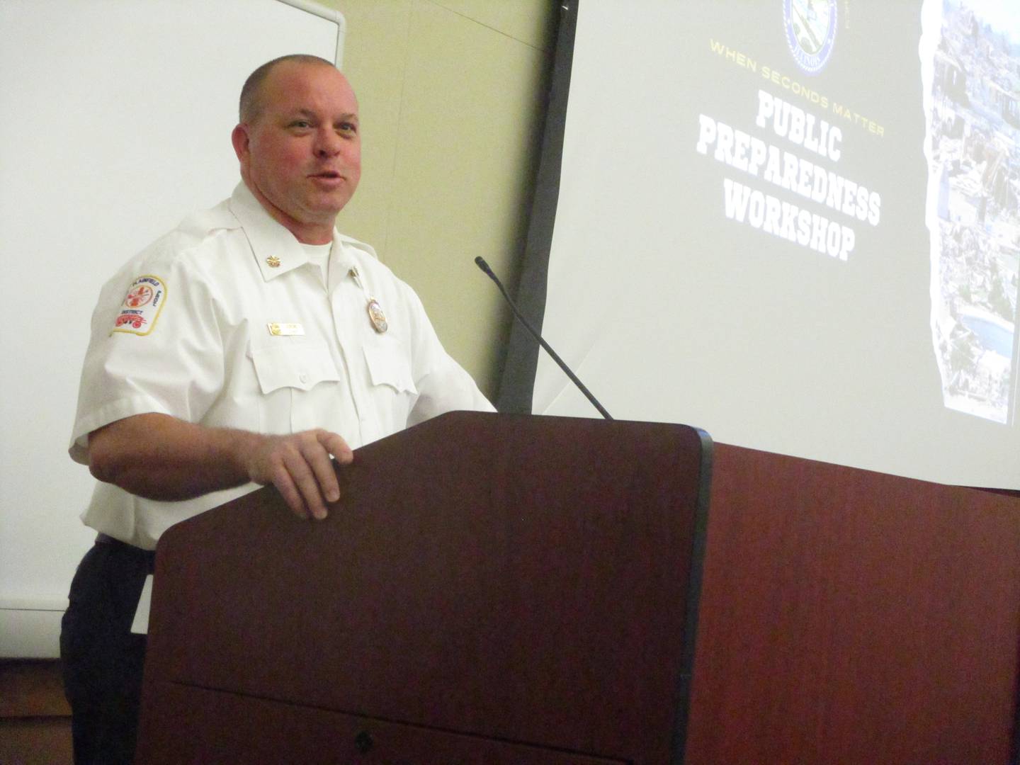 Plainfield Fire Chief Vito Bonomo III talked about how disaster planning has changed since the 1990 tornado during a 'When Seconds Matter" workshop on Saturday. March 22, 2025