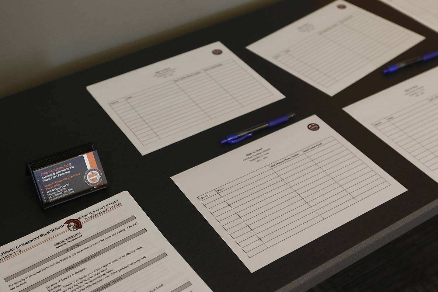 Sign up sheets for job seekers in the board room for a job fair Wednesday,  Sept. 28, 2022, at the McHenry Community High School District Office. The District 156 is looking to fill several available positions in the school district.