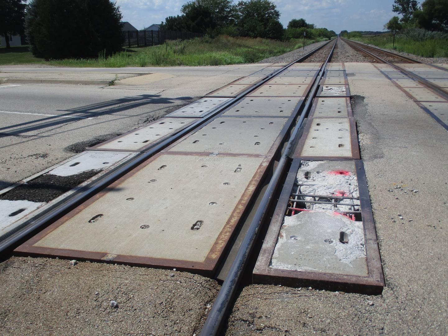 The BNSF Railway crossing at Eldamain Road has become hazardous. The crossing is seen here looking west.