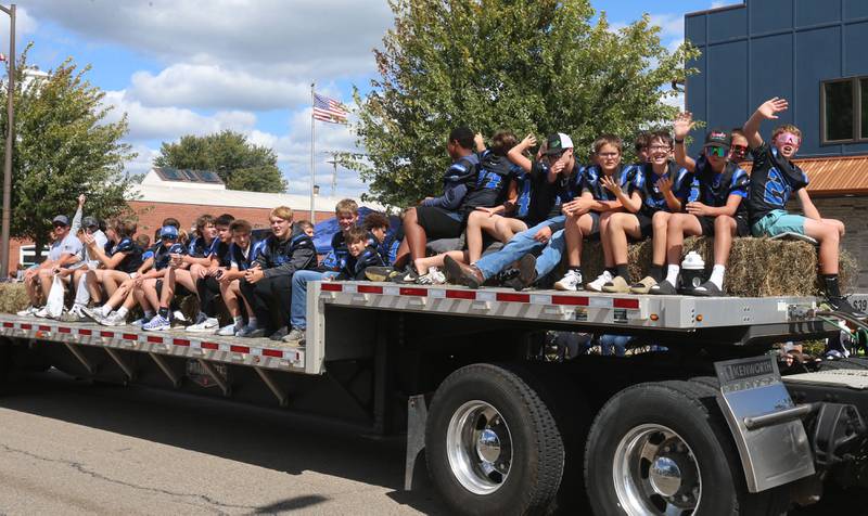 The Princeton youth football team rides a float during the 54th annual Homestead Festival parade on Saturday, Sept. 6, 2025 in Princeton.